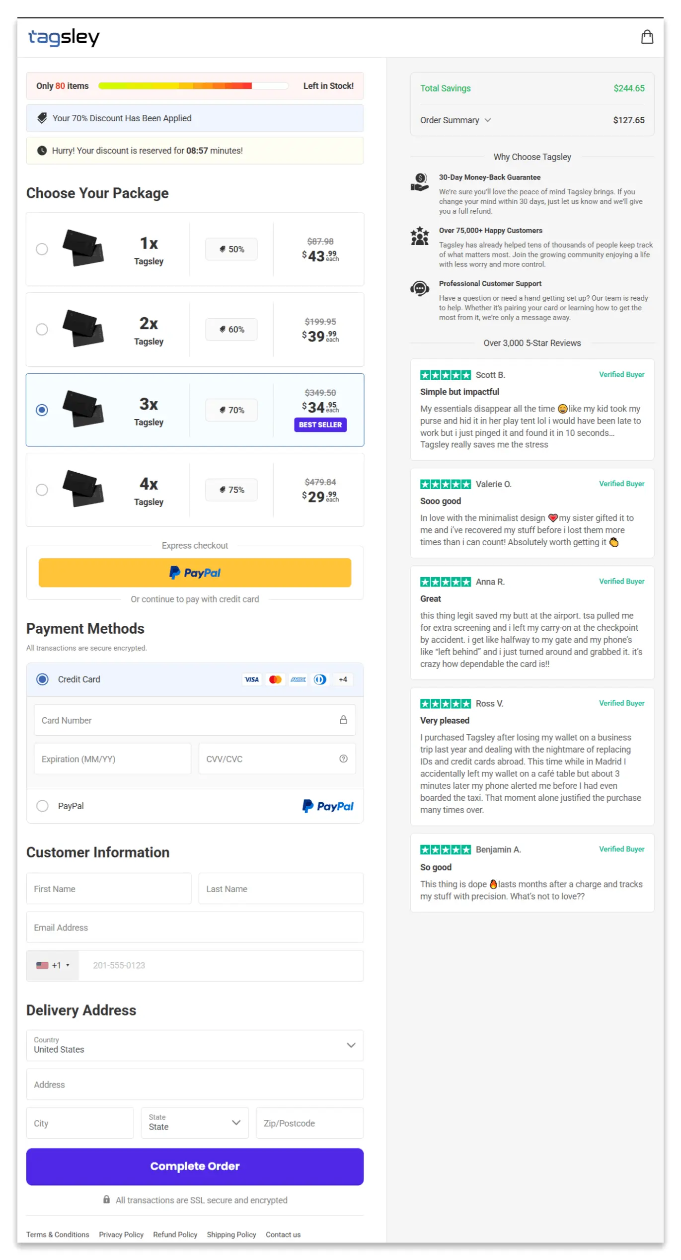 Tagsley secure checkout page
